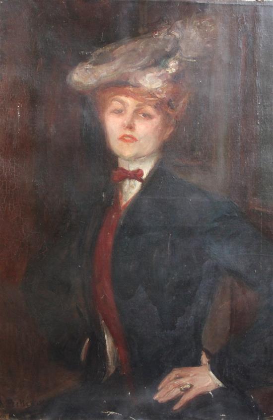 Albert de Belleroche (1864-1944) Half length portrait of a lady LAmie 37 x 25in., unframed